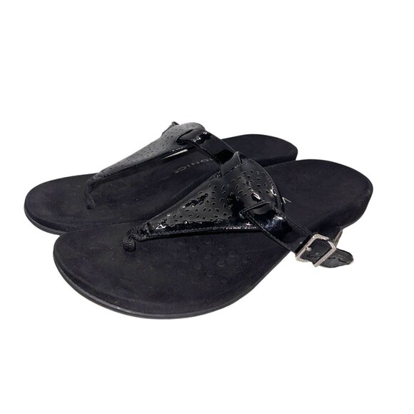 Vionic Rest Tropez Adjustable Thong Sandal Orthotic Arch Support Black Patent 10 - Picture 2 of 13